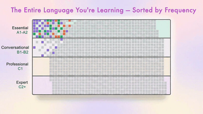 Vocabulary heatmap — watch your progress from beginner to fluent