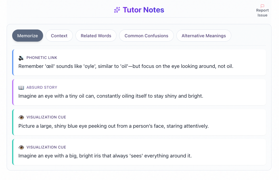 Tutor notes and mnemonics